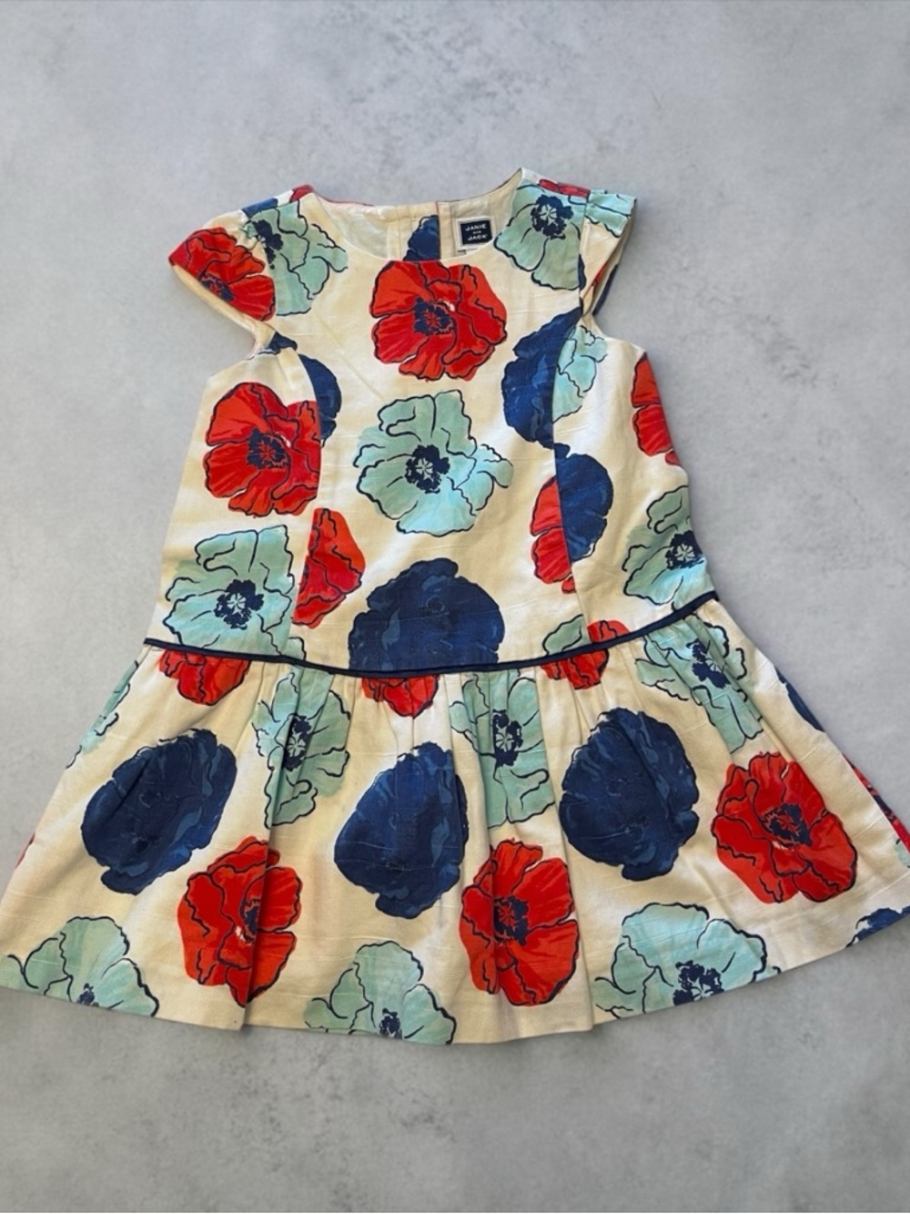 Janie and Jack Cream Dress with Red, Navy & Mint Floral Print
